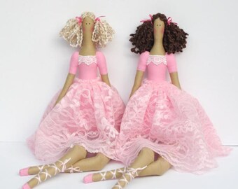 Rag doll ballerina doll, fabric doll pink blonde and brunette cloth doll, cute stuffed doll softie plush doll, textile doll - gift for girls