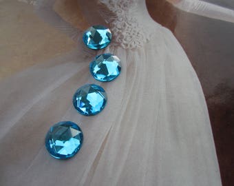 Czech Aqua Glass Faceted 15mm Round Cabs Rauten Rose 4Pcs.