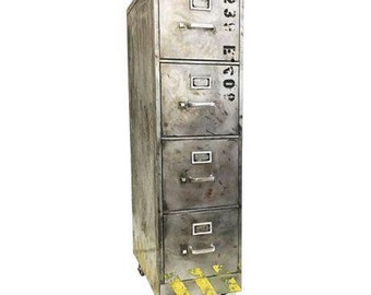 industrial file cabinet, metal, brushed steel cabinet with four drawers made to order