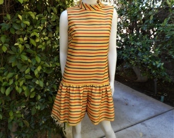 Vintage 1960's Patty Woodard Yellow Striped Romper - Size 8