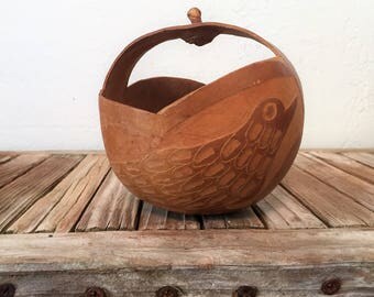 Primitive Hand Carved Gourd Art Bowl