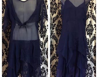 1920's Silk Navy Blue Waterfall layered Dropwaist Dress