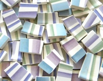 Mosaic Broken China Tiles - PASTEL Stripes - Recycled Plates - 100 Tiles
