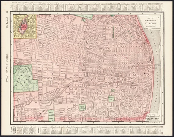 St. Louis Missouri Map Antique City Street Map 1901