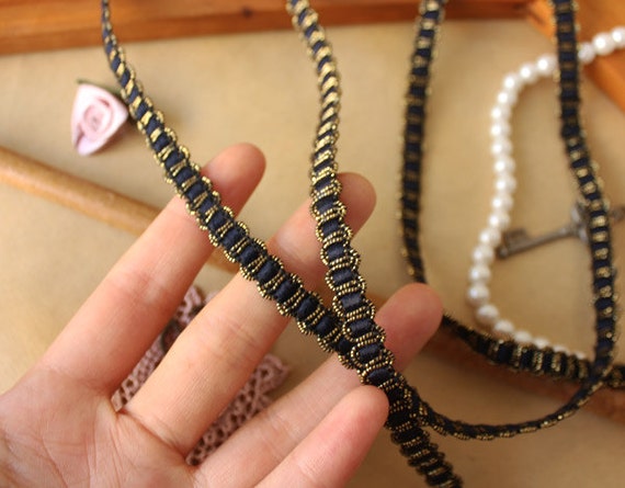 20 meter 0.6cm 0.23 wide dark navy gold braid lace trim