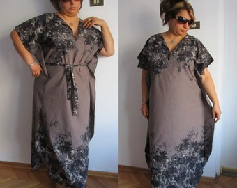 Muumuu, Maxi Dress, One Size Dress Kaftan, Long Caftan, Cover up, Summer Dress, Full Length Kaftan, Black Brown Dress With Belt shabby chic