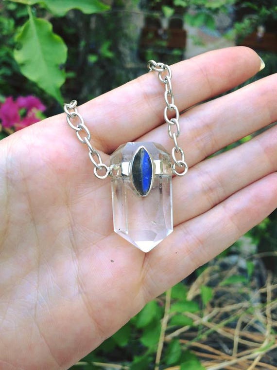 QUARTZ & LABRADORITE CHOKER -Chunky Quartz necklace- Choker- Healing Crystal Jewellery- Raw Crystal- Sterling Silver Quartz Necklace