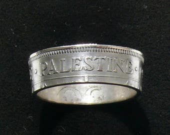 Silver Coin Ring 1927 Palestine 50 Mils Ring Size 7 and Double Sided