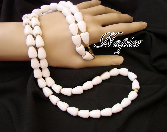 Vintage White Lucite Designer Signed NAPIER Matinee Necklace / Goldtone / Jewelry / Jewellery