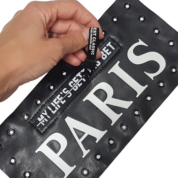 Black Faux Leather Sew on Patch with Zipper Leather Patch