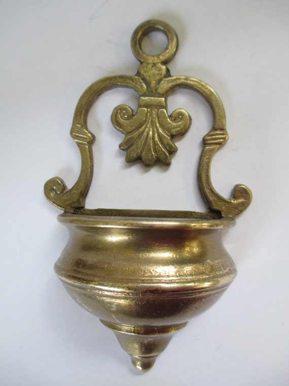 Vintage fireplace brass hanging match holder used no markings