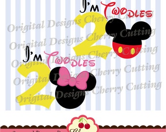 I'm Twodles SVG DXF,Mouse ears SVG dxf, I'm Twodles with Mickey and Minnie,Silhouette & Cricut Cut Files BSCH05-Personal and Commercial Use