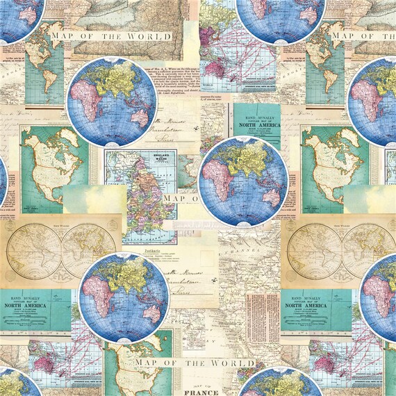 Map Fabric World Map North America Map Quilting Material