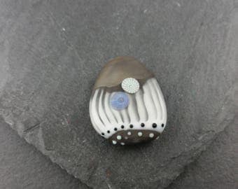 Etched grey and white lampwork glass focal bead | Handmade