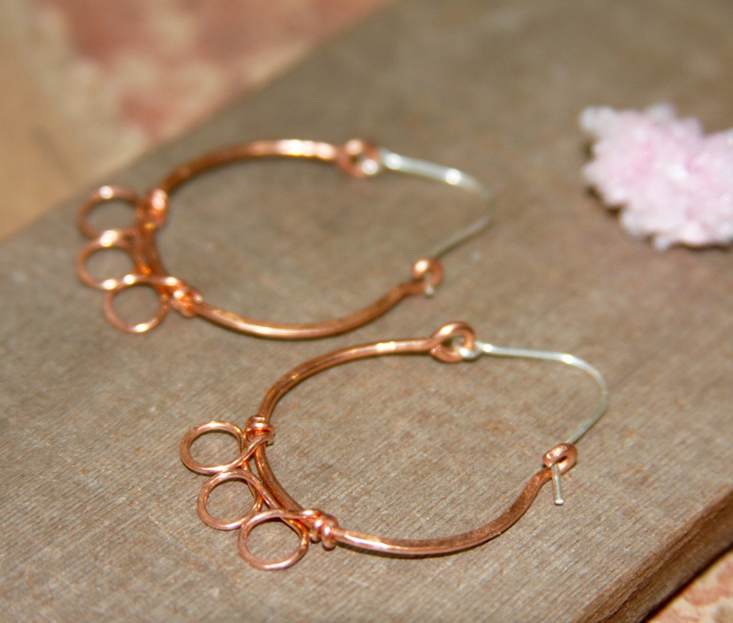 Copper Hoop Earrings with Sterling Silver Ear Wires. Horseshoe