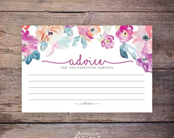 Flower Watercolor Baby Shower Advice Cards, Expecting Parents, Advice for the New Parents, New Baby Advice, Printable, Floral - Harper