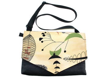 SALE! Cream, barkcloth, mid century, laptop bag, Messenger bag, cross body bag