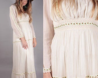 60s Boho Gunne Sax Style Ivory Maxi Dress
