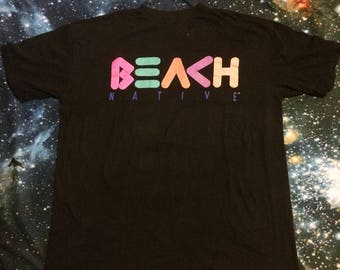 Vintage Beach Native Brand Made in France Over Sized Neon Print T-shirt