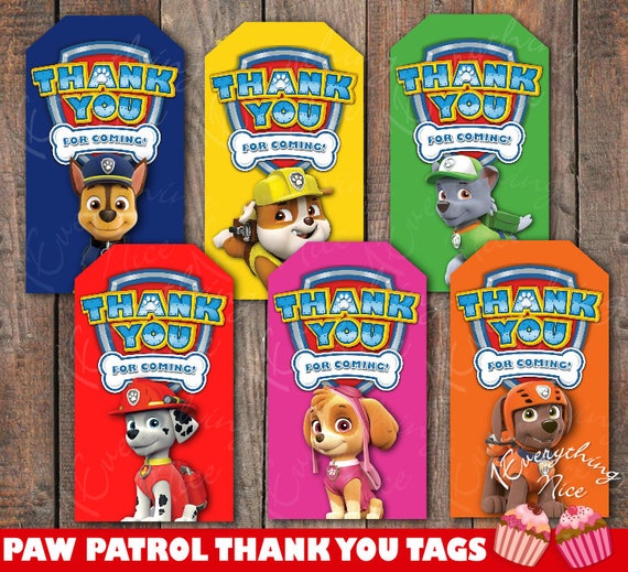Paw Patrol Theme Birthday Thank You Tags