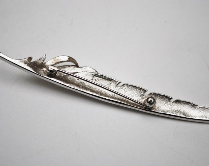 Feather Brooch - Crown Trifari - Silver tone Leaf Pin - Signed Trifari - Mid Century