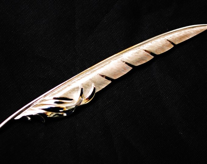 Feather Brooch - Crown Trifari - Silver tone Leaf Pin - Signed Trifari - Mid Century