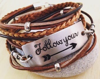 Message Bracelet Motivational Quote Leather Wrap Bracelet Gift for Her Girlfriend Gift Follow Your Arrow Quote Bracelet Boho Gypsy Indie