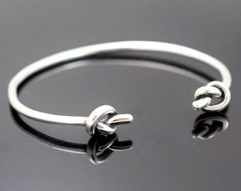 Knot Bracelet, Bangle Cuff bracelet, double knot cuff, Sterling silver bracelet, Bridesmaid, wedding, friendship, Mother's Day gifts
