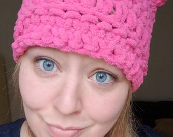 Pink Pussy Hat Project Crochet Pink Kitty Cat Hat Chunky Cat Beanie