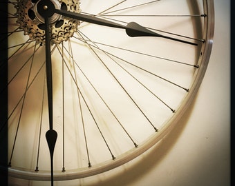 Bike Wheel Clock, Bike Gift For Men, Oversized Wall Clock, Steampunk Decor, Industrial Decor, Shimano Wall Clock, Unique Wedding Gift