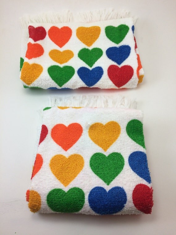80s rainbow hearts kitchen towel set bathroom hand towels