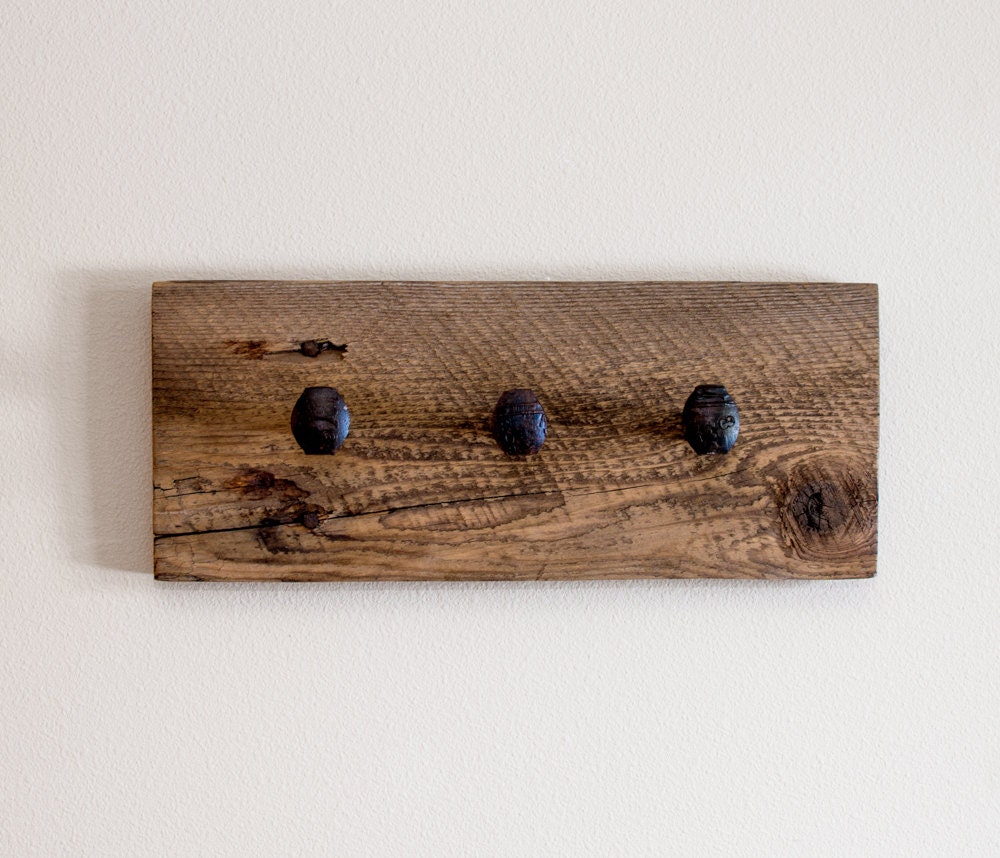 Rustic hardware coat rack wall hanger with 3 railroad spike