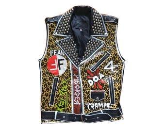 Punk Leather Vest - Men's Small / Women's Medium - Subhumans Mickey Mouse is Dead