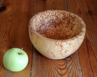 Wood Bowl, Exotic Wood, Unique Karelian Birch Wooden Bowl, Round Turned Wood Bowl, Wooden Salad Serving Bowl, Gift for Him, Natural Bowl