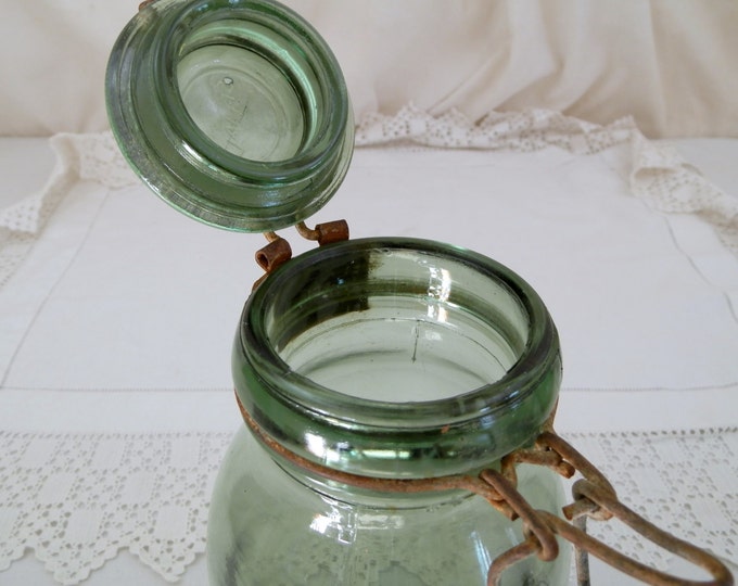 Large Antique French Green Glass Canning Jar 1 Liter / 2.11 Pints, French Country Decor, Mason Jar, Preserve, Jam, Green Bottle, L'ideal, Large Antique French Green Glass Canning Jar 1 Liter / 2.11 Pints, French Country Decor, Mason Jar, Preserve, Jam, Green Bottle, L'ideal,