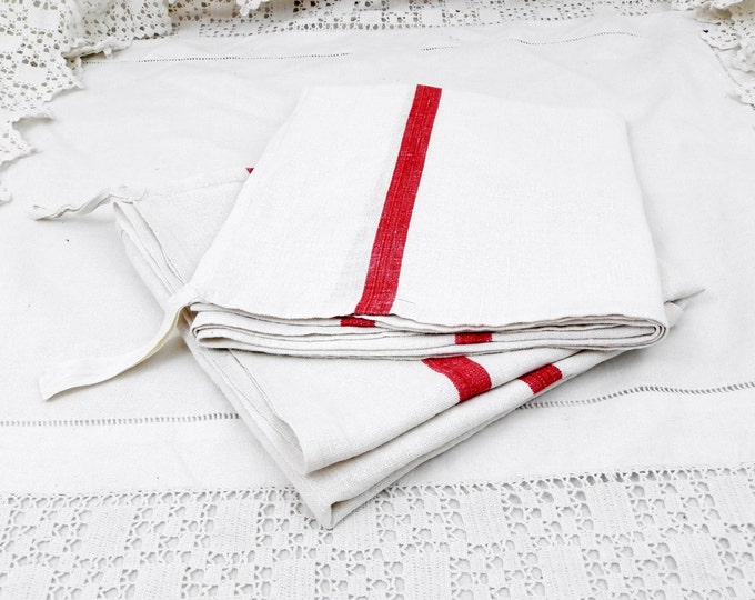 Set 2 Large Antique French Cotton Tea Towels with Woven Red Stripes Hanging Loop, French Country, Kitchen Decor, Provencal, French Decor