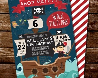 Pirate Party Invitation - Pirate Map Invitation - Pirate Ship Party Invitation - Pirate Party for Boys - Instant Download and Editable File