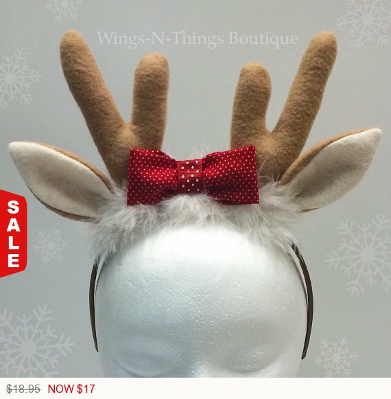 REINDEER ANTLER HEADBAND w/ Red Bow Christmas by wingsnthings13