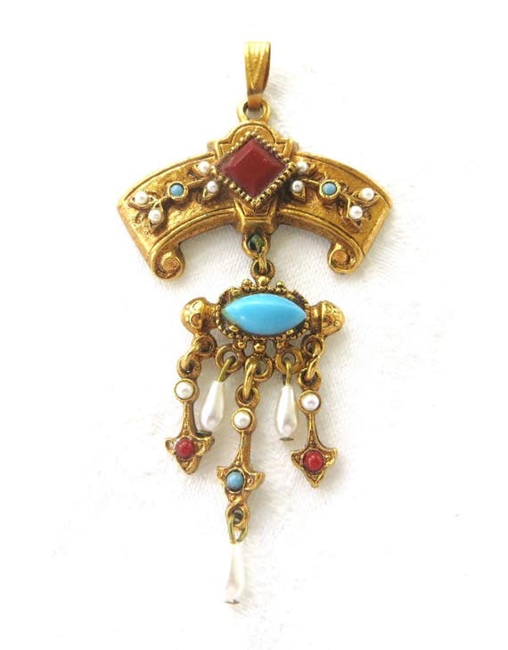 Etruscan Dangle Pendant Designer Signed Art Jewelry Vintage