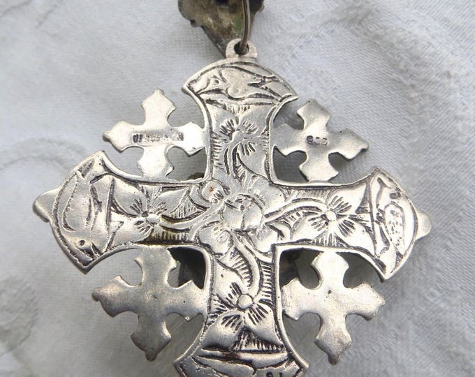 Vintage Jerusalem Cross Pendant, Carnelian Center Stone, 800 silver, Maltese Cross, Malta Cross
