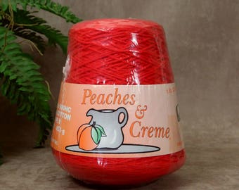 Red Yarn, Knitting Machine and Weaving Yarn, 100 % Cotton 4 ply 1lb Cone, Red Crochet Yarn, Peaches & Cream, Made in the USA, SammieDoos