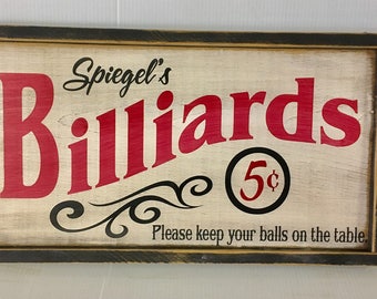 Personalized Billiards Sign Game Room Sign