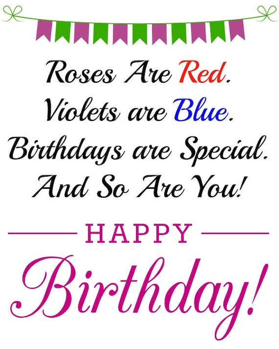 Instant Download / Roses Are Red Printable / Birthday Poem