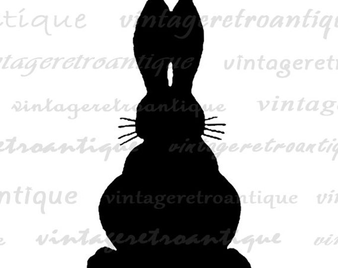 Bunny Silhouette Printable Bunny Graphic Download Rabbit Illustration Digital Image Clipart Antique Clip Art Jpg Png Eps HQ 300dpi No.3296