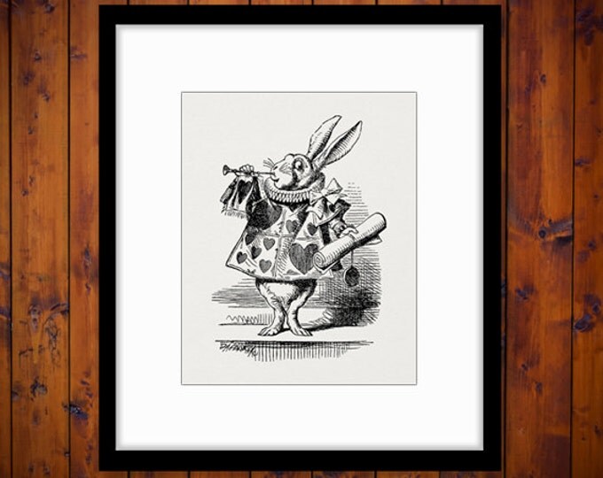Printable Herald White Rabbit Alice in Wonderland Digital Image Antique Artwork Clipart Graphic Vintage Clip Art Jpg Png HQ 300dpi No.046