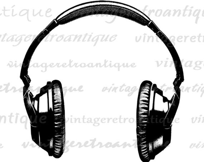 Digital Printable Headphones Graphic Music Illustration Headphones Digital Image Art Download Vintage Clip Art Jpg Png Eps HQ 300dpi No.2043