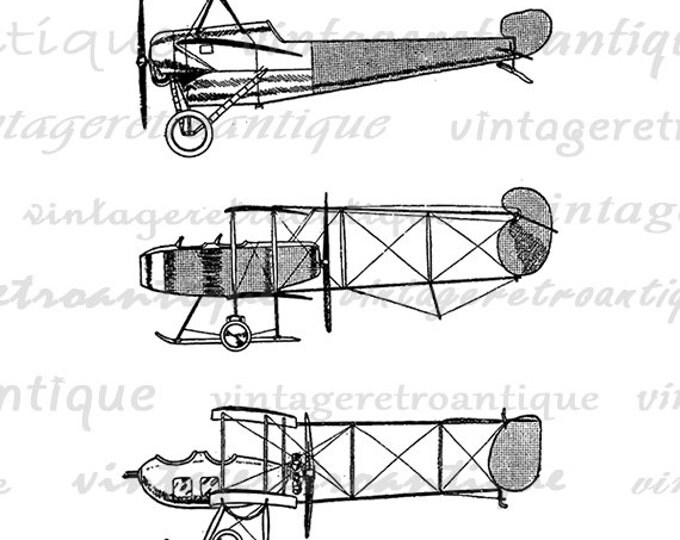 Three Airplanes Digital Printable Download Antique Plane Image Graphic Vintage Clip Art Jpg Png Eps HQ 300dpi No.1039