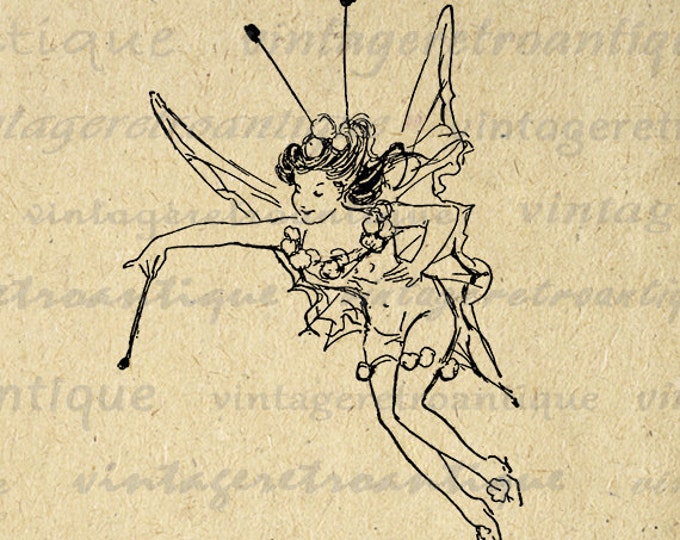 Antique Fairy Printable Graphic Download Illustration Digital Image Vintage Clip Art Jpg Png Eps HQ 300dpi No.1748