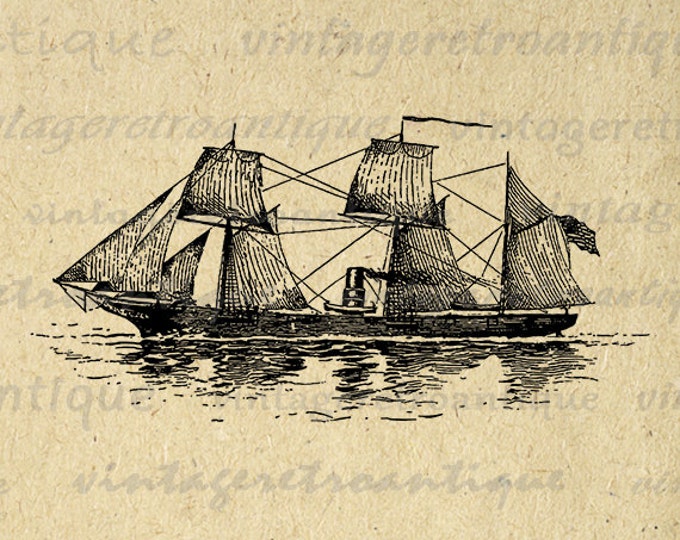 Printable Digital Antique Ship Boat Image Illustration Download Graphic Vintage Clip Art Jpg Png Eps HQ 300dpi No.3402