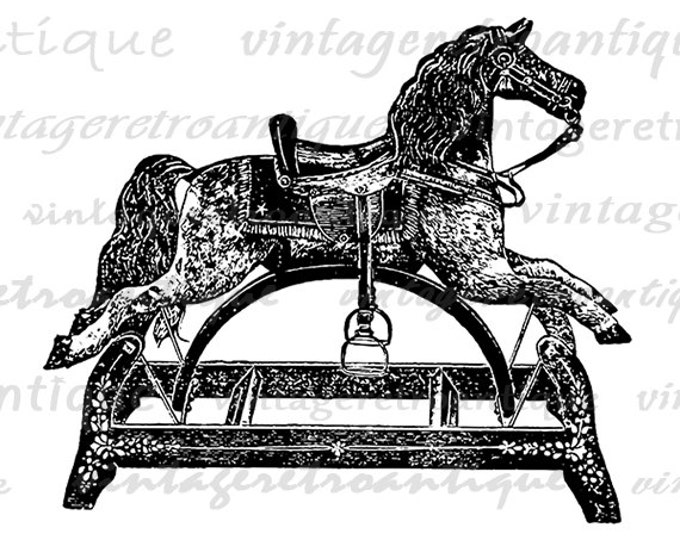 Antique Rocking Horse Digital Printable Download Toy Image Graphic Vintage Clip Art Jpg Png Eps HQ 300dpi No.1769